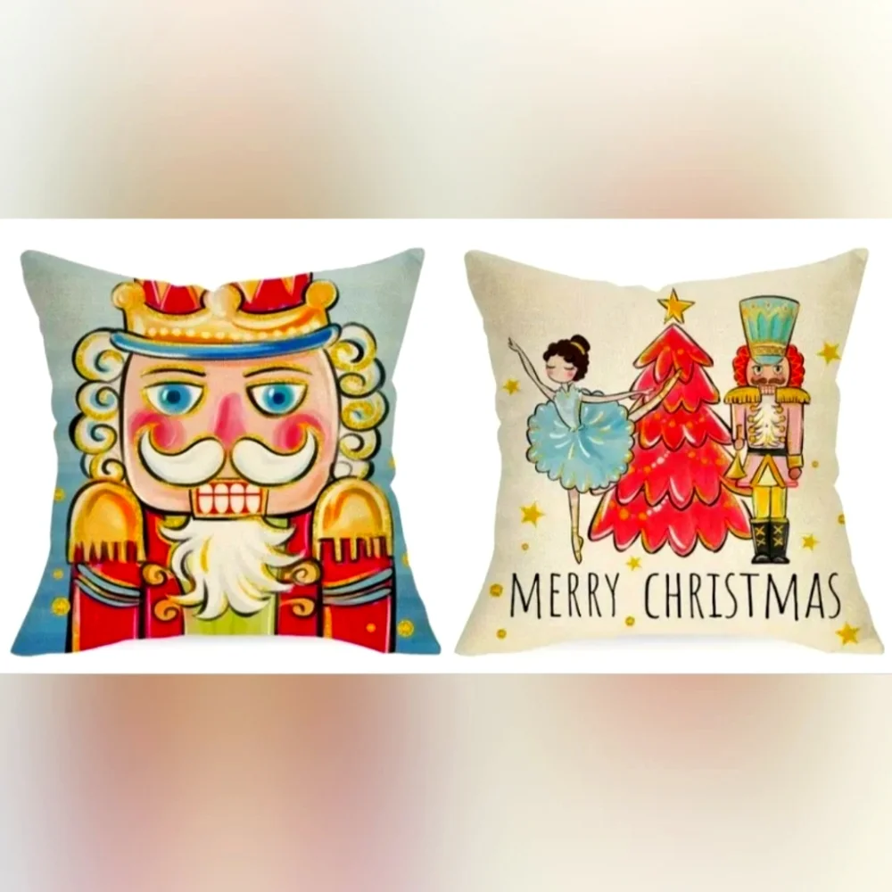 4 Pc Whimsical Merry Christmas Set Large 18x18